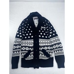 Born Fly Cardigan Sweater Men  Size M Patch Shawl Collar  Multicolor